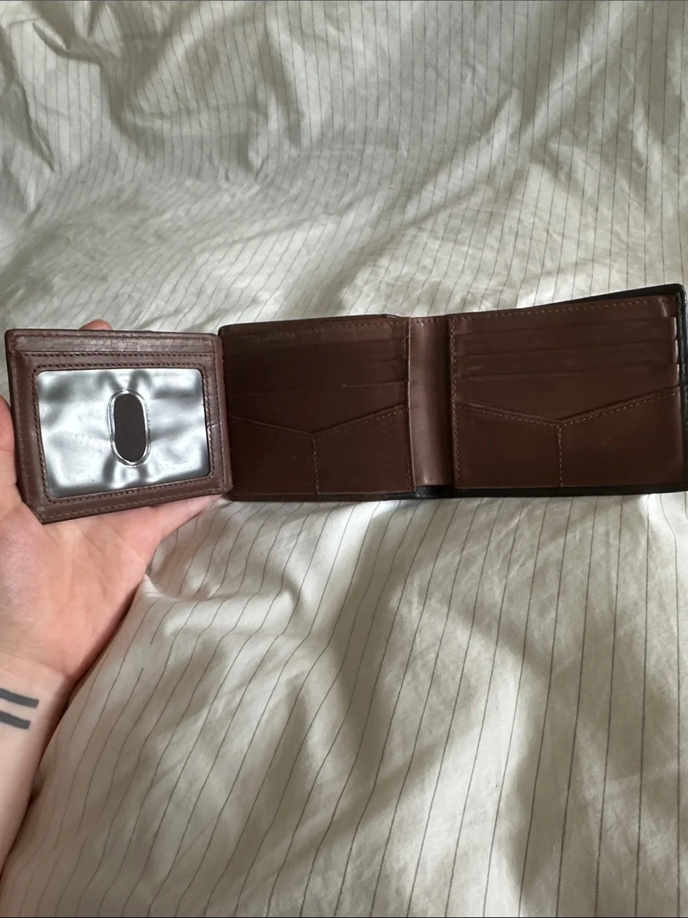 Fossil Brown Leather Wallet with Black Accent Panel